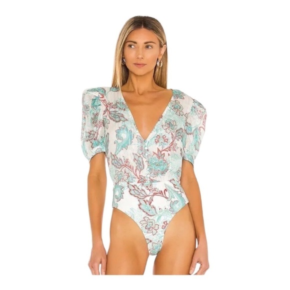 NEW $240 Hemant & Nadia Floral Bodysuit Revolve Sion Thong Back Gusset Snaps XS - Picture 3 of 8